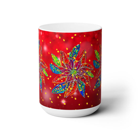 Christmas Poinsettia Ceramic Mug 15oz