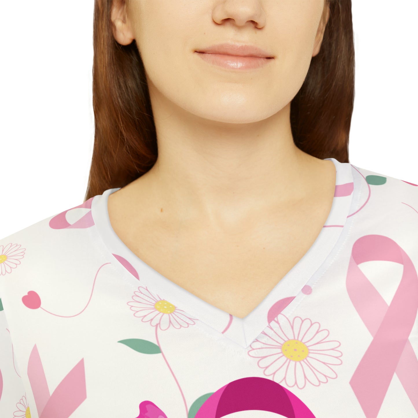 Nobody Fights Alone Breast Cancer Allover Women's Long Sleeve V-neck Shirt