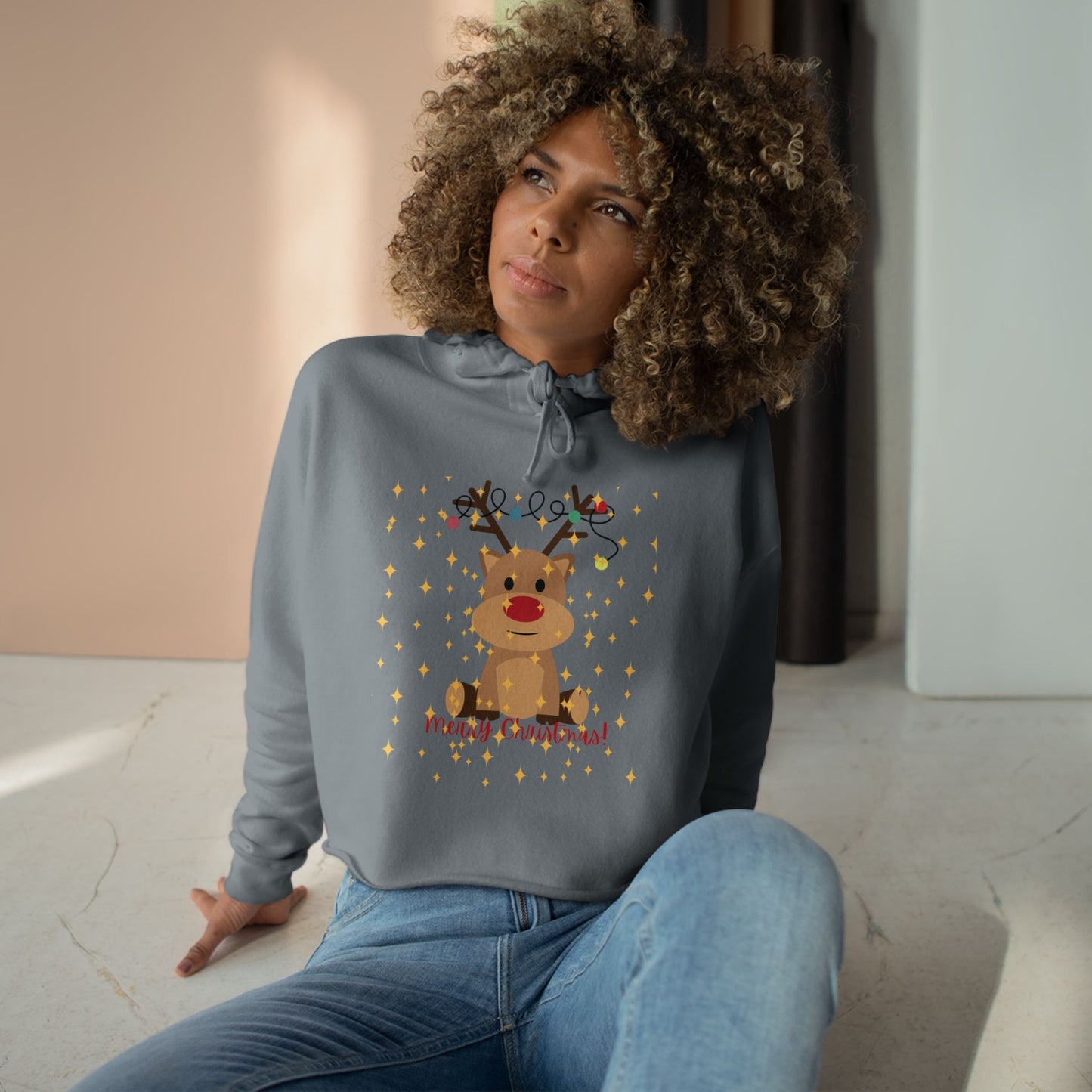 Rudolf Crop Hoodie - Festive Holiday Cheer