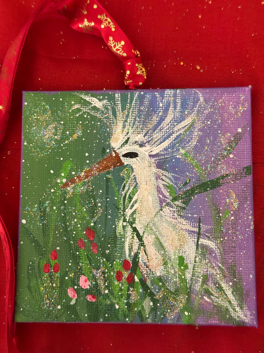 Among the Wildflowers Egret Ornament